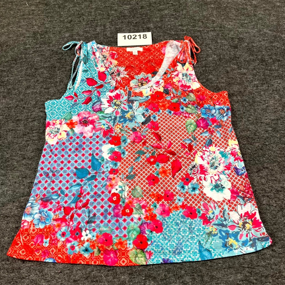 Concepts Tank Top Womens M Multicolor Floral Patchwork Tie Shoulder V Neck Party